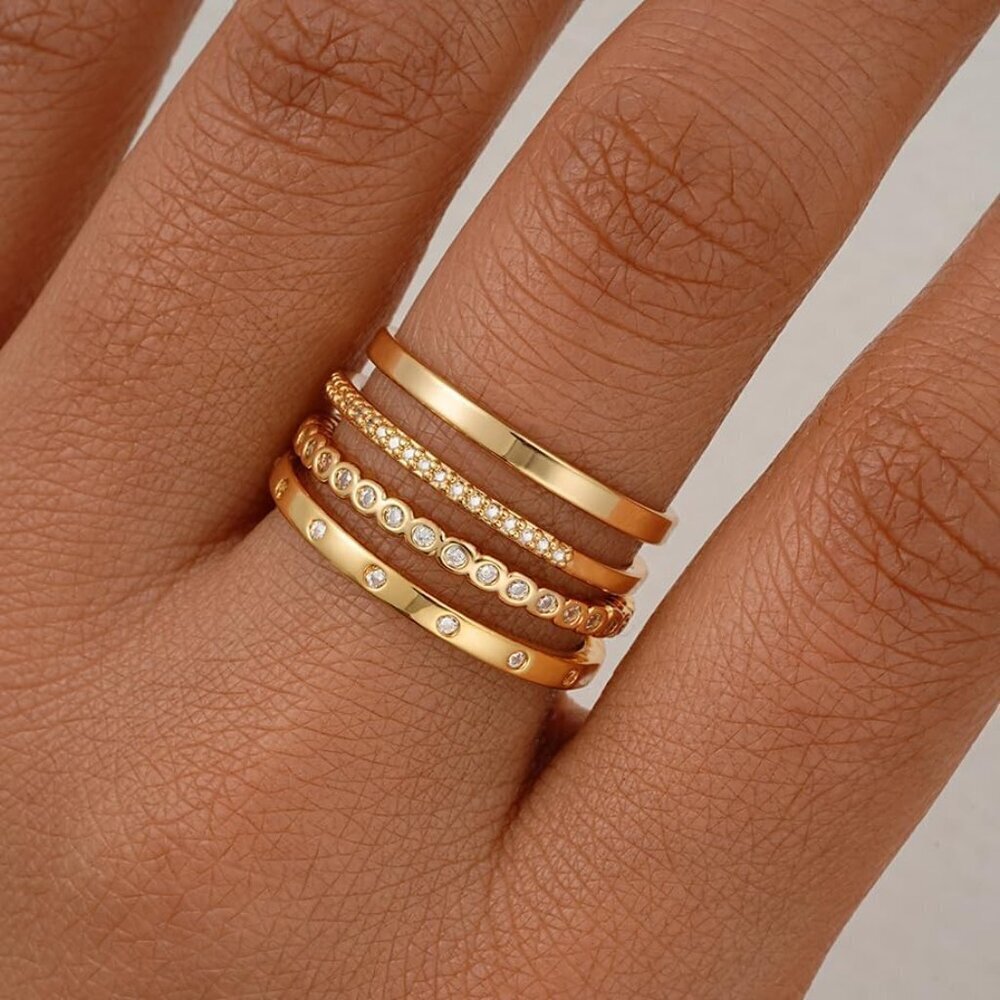 Dainty Gold Rings Set with Cubic Zirconia – Perfect for Stacking & Gifting - Picture 8 of 9